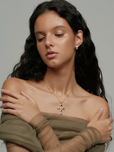 Vintage-Inspired Colorful Gem & Marquise Cubic Zirconia Cross Pendant Necklace